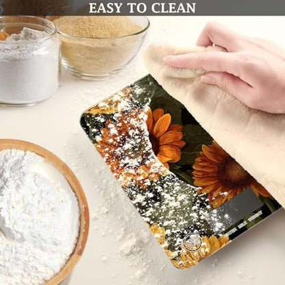 Food Scale Kitchen Digital Scale Food Ounces and Grams Dieting Baking Cooking Waterproof Glass Panels LCD Display,4 Units Scale Tare Function Sunflower - color: Sunflower 11