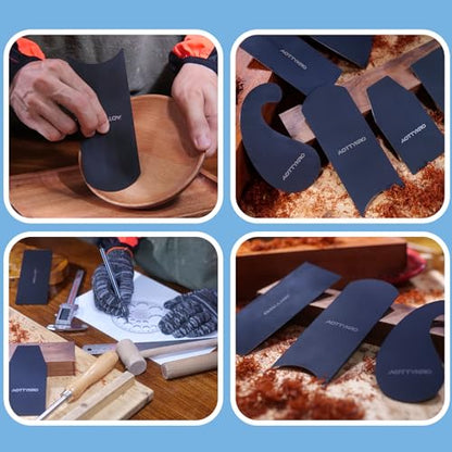 Cabinet Card Scrapers Set with Burnisher - 6 Shapes High-Strength Blue Spring Steel Woodworking Tools for Engraving, Deburring, Polishing & Contour Sanding - size: Set C+Rod