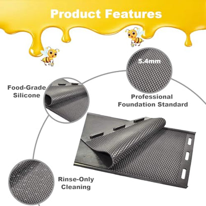 Silicone Beeswax Foundation Press Mold with Honey Scraper, 5.4mm Honeycomb 2 Sheets Non-Stick Reusable for Beekeeping and Candle Making Supplies (Black) - color: Black
