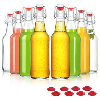 YEBODA Swing Top Glass Bottles 16oz Flip Top Beer Brewing Bottle with Stopper for Home Brewing 2nd Fermentation,Kombucha,Kefir,Vanilla Extract,Juice,Tea,Beverages,Soda,Oil,Vinegar,Limoncello, 8 Pack