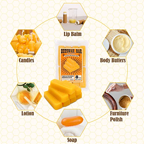 TRINIDa 8oz Yellow Beeswax Bars, Natural Organic Beeswax Block 8 PCS, Bees Wax Candle Making, Beeswax for Candle Making, Bees Wax Making for Skincare, Lip Balms, Lotions, Cosmetic Grade - color: Bar 8pcs