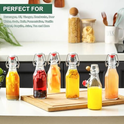 16 Pack 8.5oz Flip Top Glass Bottles, Swing Top Beer Brewing Bottle for 2nd Fermentation, Kombucha, Kefir, Vanilla Extract, Coquito, Juice, Tea - Airtight Stopper Cap Lid, Bonus 4 Bottle Pourers
