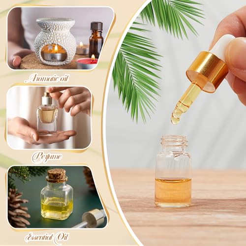 Didaey 200 Pcs 1/2/3/5/10/15 ml Mini Glass Oil Dropper Bottle Bulk, Clear Essential Small Empty Bottles Sample Containers Perfume Liquid Vials with Cap for Traveling (3 ml,Champagne Gold) - color: Champagne Gold, size: 3 ml