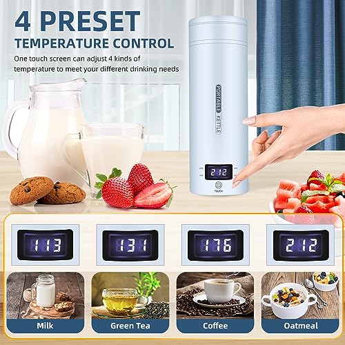 Travel Electric Kettle Portable Small Mini Tea Coffee Kettle Water Boiler, Water Heater with 4 Temperature Control,304 Stainless Steel with Auto Shut-Off & Boil Dry Protection, BPA-Free (Blue) - color: Blue