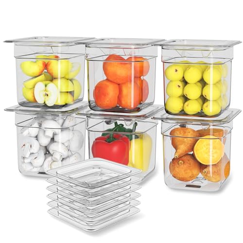 NSF Polycarbonate Food Pans with Lids 6-Pack 1/6 Size 6" Deep Clear Hotel Pans Dishwasher Safe Commercial Food Storage Containers for Prep Tables, Buffet, Salad Bar, Restaurant & Home Kitchen - color: 6 PCS, size: 6'' Deep