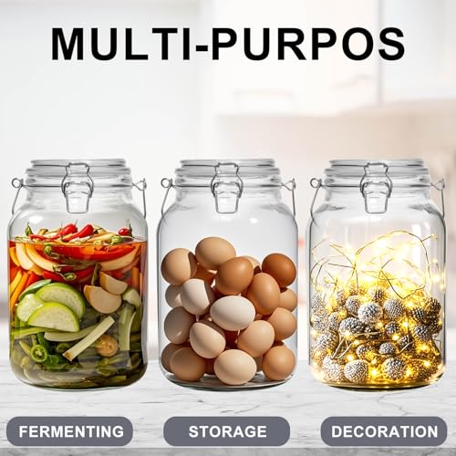1 Gallon Super Wide Mouth Glass Jars with Airtight Lids,2 Pack Gallon Mason Jars Glass Storage Container for Canning,Pickling,Fermenting