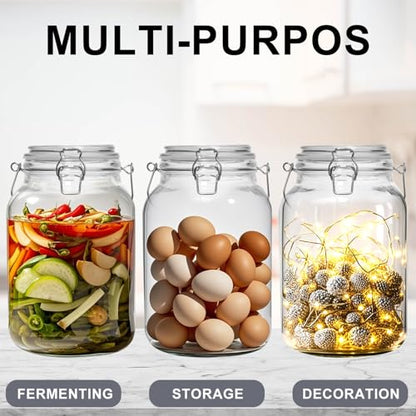 1 Gallon Super Wide Mouth Glass Jars with Airtight Lids,2 Pack Gallon Mason Jars Glass Storage Container for Canning,Pickling,Fermenting