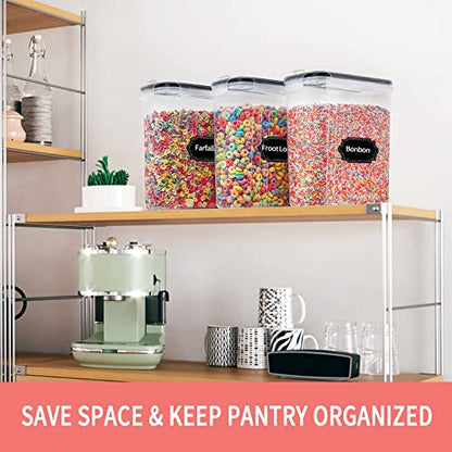 PRAKI Large Dry Food Storage Containers with Lids, 6PCS Airtight Cereal Containers Storage Set, Leak-proof Canister Set for Kitchen Pantry Organization with 20 Labels & Marker (4L Black)