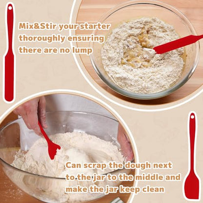 Xileanalee Pro Sourdough Starter Jar Kit 2 Packs-35 Oz Sourdough Bread Starter Jar Kit with Date Marked Feeding Band,Thermometer,Spatula,Cloth Cover& Lid for Sour Dough Bread Loaf (2 Pcs) - size: 2 Pcs