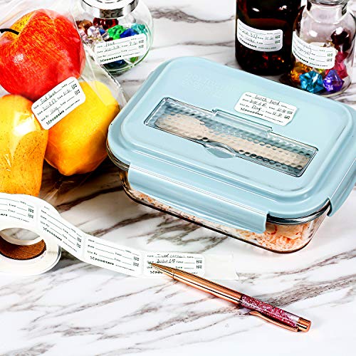Outus 1500 Pieces Removable Food Labels for Containers 1 x 2 Inch Date Stickers Waterproof Food Storage Freezer Tape Roll Easy Write Clean Oil Resistant for Restaurant Kitchen Home Meal Prep
