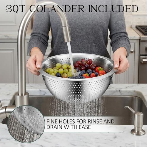 DUTZUN Stainles Steel Mixing Bowls with Lids Set, Stackable Metal Mixing & Serving Bowl with Strainer, 5-Piece - Beige - style: 9PCS Beige