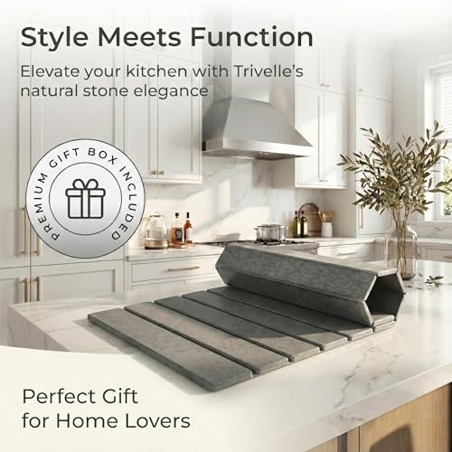 Stone Drying Mat for Kitchen Counter, Extra Large Stone Dish Drying Mat 23.6 x 15.5 in, Quick Drying Matt Kitchen Counter for Dishes, Soapstone Dish Mat, Quick Dry Gray Diatomite Sink Pad