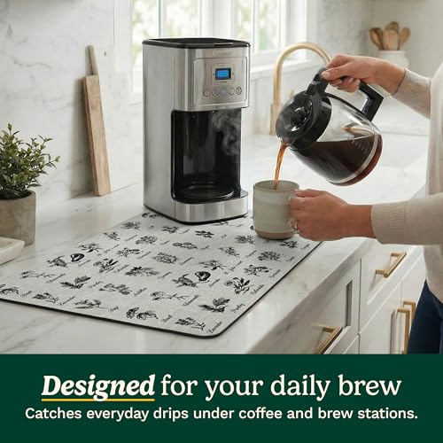 Cuisinart Coffee Mat for Countertop (2 Pack)–Quick-Dry Absorbent Coffee Bar Mat for Espresso Machines & Brew Stations, Also Use as a Dish Drying Mat on Kitchen Counter, Non-Slip, Easy Care, 15” x 20” - color: Herbs