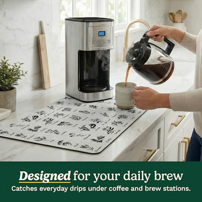 Cuisinart Coffee Mat for Countertop (2 Pack)–Quick-Dry Absorbent Coffee Bar Mat for Espresso Machines & Brew Stations, Also Use as a Dish Drying Mat on Kitchen Counter, Non-Slip, Easy Care, 15” x 20” - color: Herbs
