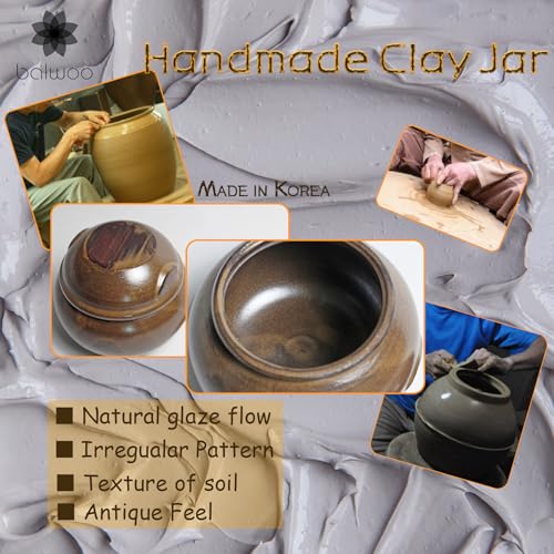 Earthenware Onggi Korean Traditional Clay Jar Ceramic Canister/Handmade Food Sauce Storage Container for Tea, Coffee Bean, Salt/Breathing Clay Pot Kimchi Fermentation Crock (No.3(H11cm))