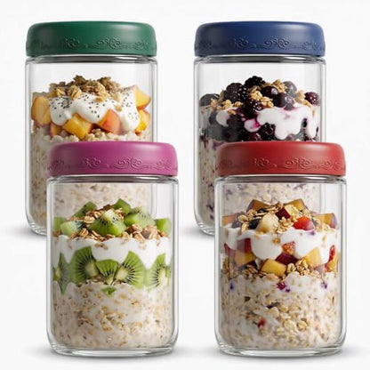 18oz 4Pack Glass Overnight Oats Jars Containers with Airtight Leakproof Lids, Reusable Mason Jars for Meal Prep, Yogurt Parfaits, Smoothies, Salads & Healthy Breakfasts (18 OZ-4-1) - color: 18oz-4-1