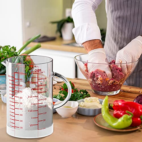 77L Glass Measuring Cup, 4-Cup/1000 ML Liquid Measuring Cups, Measuring Cup With Handle and V-Shaped Spout, Glass Beaker with Three Scales (OZ, Cup, ML), Dishwasher/Freezer/Microwave Safe - size: 4 Cup / 1000 mL