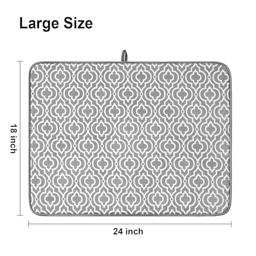SUBEKYU 24" x 18" Dish Drying Mat, Dish Mat Drying Kitchen Mat Large, Absorbent Microfiber Dish Drainer/Rack Pads, XL, Grey, 2 PACK - color: Double Pattern 2P 24*18