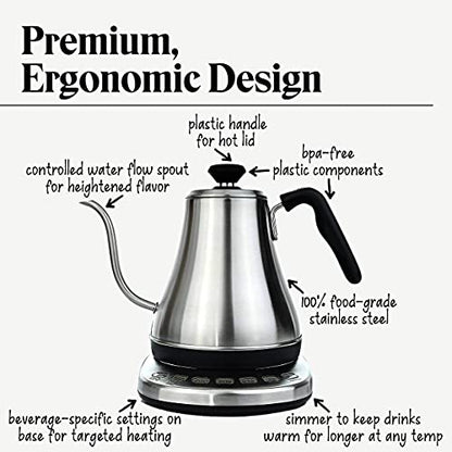 Gooseneck Electric Kettle with Temperature Control - 0.8L Stainless Steel & BPA Free Plastic - Custom Temp Presets for Teas & Coffee - Keep Warm Option - style: Temperature Control & Presets