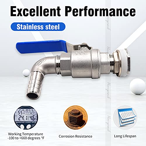 Beer Brewing Equipment Stainless Steel Spigot Kit, 304 Bulkhead Fitting with Ball Valve, 1/2 in Elbow Barb for Brew Kettle Mash Tun Home Brewing Supplies - size: 3/4" thread-1/2" barb, 2nd generation