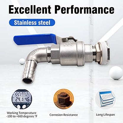 Beer Brewing Equipment Stainless Steel Spigot Kit, 304 Bulkhead Fitting with Ball Valve, 1/2 in Elbow Barb for Brew Kettle Mash Tun Home Brewing Supplies - size: 3/4" thread-1/2" barb, 2nd generation
