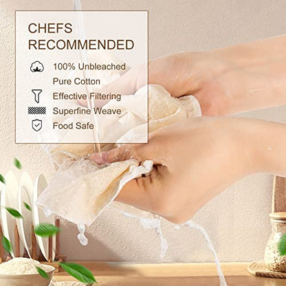 Cheesecloth, Precut 20x20Inch, Grade 90 Hemmed Cheese Cloths for Cooking Reusable and Washable, 100% Unbleached Pure Cotton Muslin Cloths for Straining Butter, Cheese, Nut Milk (4 Pieces)