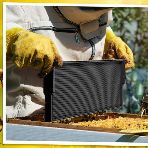 DoubleFill 10 Pack Plastic Beehive Frames and Wax Foundations All in One Bee Hive Frames with Beeswax Coated Foundations Bee Frames Beekeeping Frames for Deep Brood Bee Hives 9 1/8 Inches(Black) - color: Black