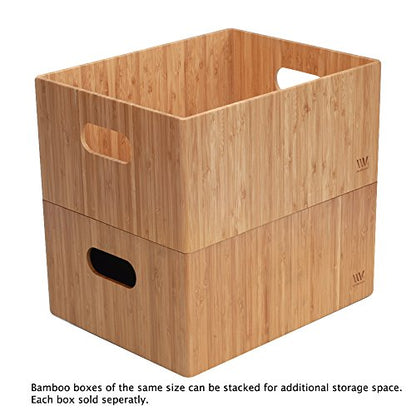 MobileVision Bamboo Storage Box, 14”x11”x 6.5”, Durable Bin w/ Handles, Stackable - For Toys Bedding Clothes Baby Essentials Arts & Crafts Closet & Office Shelf - size: Single: 14" x 11" x 6.5"