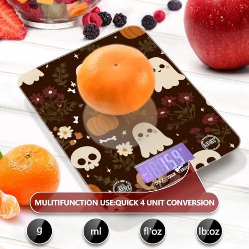 Food Scale Kitchen Digital Scale Food Ounces and Grams Dieting Baking Cooking Waterproof Glass Panels LCD Display,4 Units Scale Tare Function Halloween Fall Skull - color: Skull 08