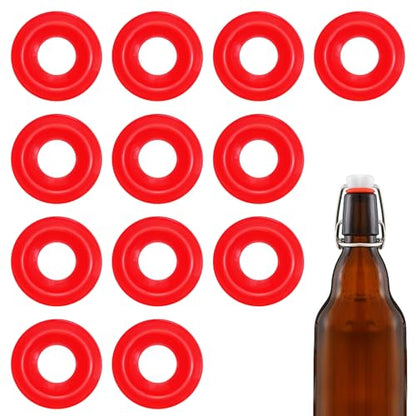 12PCs Dopamine color Silicone Gaskets Washers Seals for Cap Swing Flip Top for Home Brew Beer Soda Bottle Sealing(half cover) (Red) - color: Red