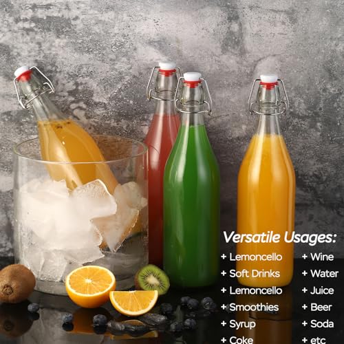 6 Pack swing top glass bottles 32 oz,flip top glass bottles 32 oz with airtight lids for Home Brewing,2nd Fermentation,Kombucha,Kefir,Vanilla Extract,Juice,Tea,Beverages,Soda,Oils,Vinegar,Limoncello