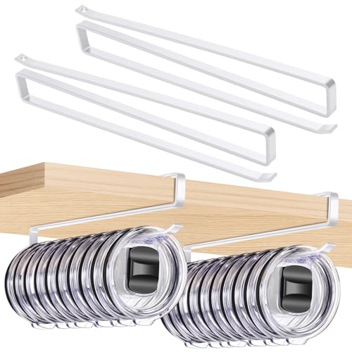 2pack Tumbler Lid Organizer for Corner Cabinets, Space-Saving Cup Holder, Water Bottle Accessories Storage，Kitchen Storages Organization Solution, No Adhesive or Drilling Needed up to 24 Lids (white) - color: White, size: 2Pack