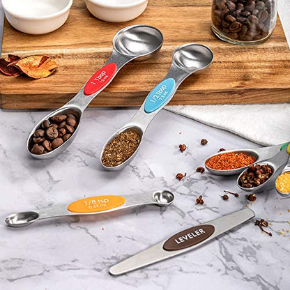 19-Piece Magnetic Measuring Cups and Spoons Set with Lid | BPA-free, dishwasher safe kitchen gadgets. Includes 1 lid, 9 nested cups & 9 magnetic spoons for liquid or dry food. - color: 19 Piece - Multicolor