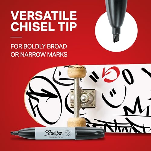 Sharpie Permanent Markers, Large, Chisel Tip, Black, 4 Count - Marks on Paper, Plastic, Metal, and More - size: 4 Count (Pack of 1)