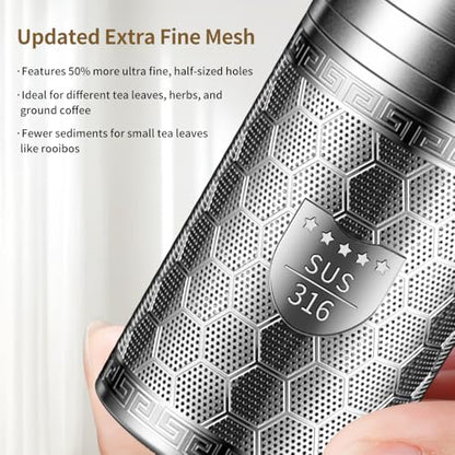 2Pack Tea Infusers for Loose Tea, Extra Fine Mesh 316 Stainless Steel Tea Strainers, Loose Leaf Tea Steeper Tea Diffuser Tea Holder with Extended Chain Hook and Drip Tray (Large + Extra Small) - size: Large + Extra Small