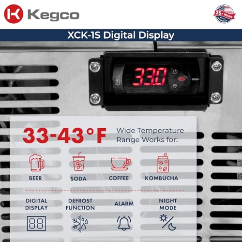 Kegco 3PXCK-1S-K 24" Single‑Tap Commercial Stainless Steel Kegerator – 5‑Gallon & Slim Keg Compatible, Digital Temp Control