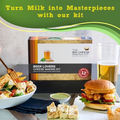 The Big Cheese Beer Lover's Cheese Making Kit - Make Cypriot-Style Cheese & Ale-Washed Squeaky Curds at Home - 12 Batches with Vegetarian Rennet & Recipe Book