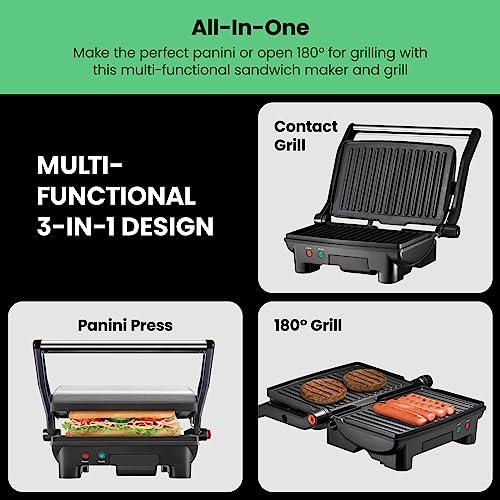 Chefman Electric Panini Press Grill,Compact 2-Slice Sandwich Maker,Non-Stick Coated Plates,Opens 180 Degrees,Dishwasher Safe,Removable Drip Tray,Stainless Steel/Black,(Pack of 4) - size: 2 Slice (Pack of 4)