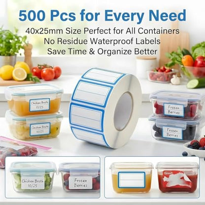 500 Removable Labels - No Residue, Reusable and Waterproof | Suitable for Food Storage Containers, Etc. (Double line-Blue) - color: Double Line-blue