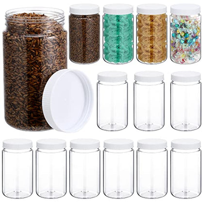 Eaasty 15 Pack 32 oz Plastic Jars with Lids Clear Mason Jars Large Storage Container Wide Mouth Empty Bulk for Home Food Candy Organizing Kitchen(White) - color: White