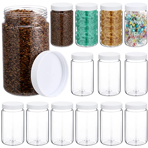 Eaasty 15 Pack 32 oz Plastic Jars with Lids Clear Mason Jars Large Storage Container Wide Mouth Empty Bulk for Home Food Candy Organizing Kitchen(White) - color: White