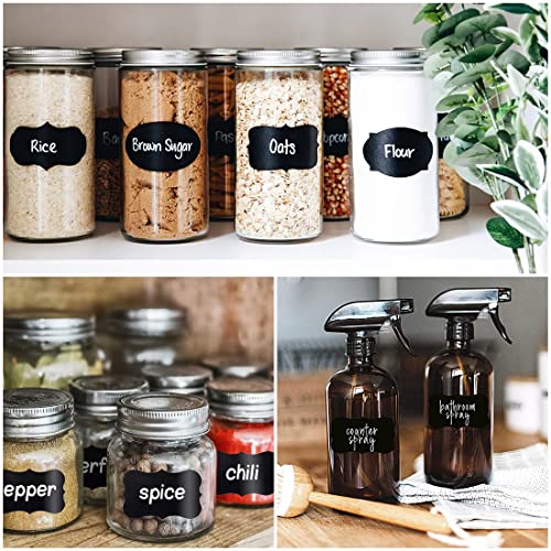 MUWOOB Chalkboard Labels, 120 Pcs Black Reusable Waterproof Labels Stickers with 2 White Chalk Markers, Kitchen Pantry Sticker Labels for Containers, Mason Jars, Condiments, Food Storage (Strange) - style: Irregular