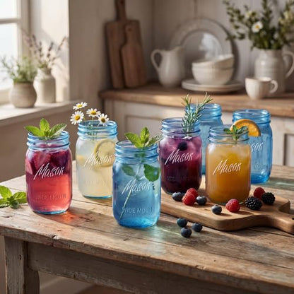 Rubtlamp Blue Mason jar 32 oz, 12 Pack Glass Jars - Wide Mouth Mason Jars with Airtight Lids for Pickling, Fermenting, Food Storage&DIY Crafts, Microwave & Dishwasher Safe - color: Blue