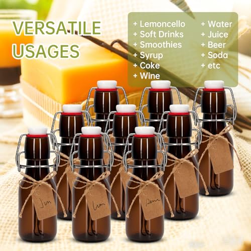 25Pcs 4 oz Amber round Mini Swing Top Glass Bottles with Stoppers Small Flip Top Bottles with Airtight Lids for Crafts Decoration Wedding Themed Party Favors (25)