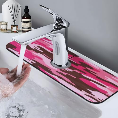 Pink Camo Faucet Mat For Kitchen Sink, Absorbent Countertop Protector, Quick Dry Sink Splash Guard Pad, Waterproof Draining Mat 15" X 5.5" - color: Style 5