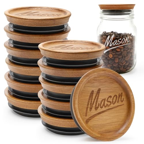 12 Pack Wooden Regular Mouth Mason Jar Lids Canning Supplies Small Mouth Mason Jars Tops Accessories Glass Jars with Wood Lid for Jar Cover Rings Decorative Silicone Jar Lids Reusable Canning Lids - color: 12 Pcs, size: Regular Mouth