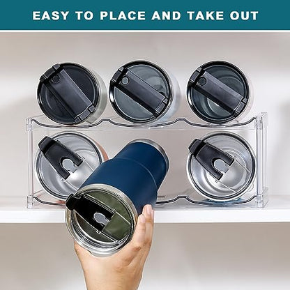 LARGER Compartment - Stackable Water Bottle Organizer Holder - for Stanley & Others' Large Tumbler - Clear Wine Rack, Cup Bottle Holder for Cabinet Home Countertop Fridge Pantry Shelf, 2 Tier Hold 6 - size: 2 Tier - Hold 6