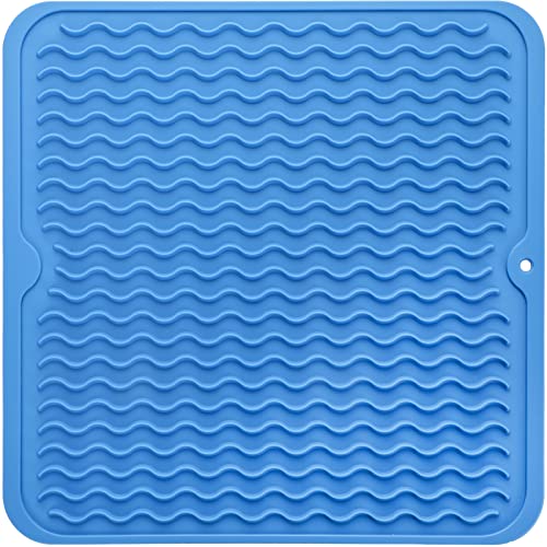 MicoYang Silicone Dish Drying Mat for Multiple Usage,Easy clean,Eco-friendly,Heat-resistant Silicone Mat for Kitchen Counter or Sink,Refrigerator or Drawer liner Lichen BlueL M 12 inches x 12 inches - color: Lichen Blue, size: 12"L x 12"W