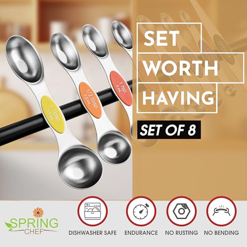Spring Chef Stainless Steel Magnetic Measuring Spoons Set of 8 with Leveler, Nesting Teaspoon & Tablespoon Measuring Spoons, Kitchen Gadgets for Baking & Cooking, Fits in Spice Jars - Mountain Sunrise - color: Mountain Sunrise, size: 1-Pack