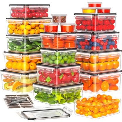 TOPCHASE 40 PCS Food Storage Containers with Lids Airtight (20 Containers & 20 Lids) - Plastic Food Containers for Kitchen Storage Reusable BPA-Free Leakproof Meal Prep Container with Labels & Pen - color: 20 Pack